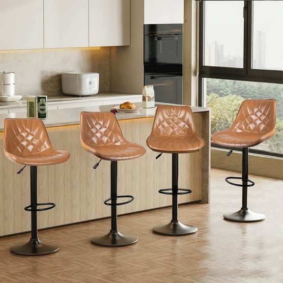 Waleaf Modern Bar Stools Set of 4, PU Leather Height Adjustable Swivel Barstools with Back