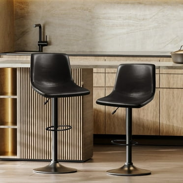 Waleaf Modern Bar Stools with Back Set of 2, PU Leather Adjustable Swivel Counter stools for Kitchen Island