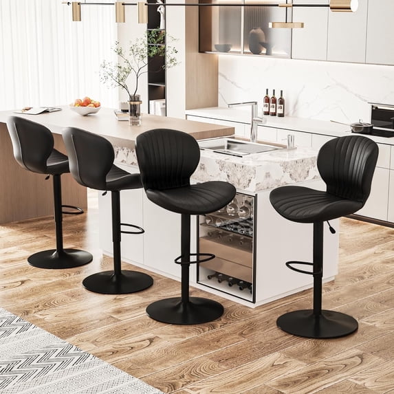 Waleaf Swivel Upholstered Counter Height Bar Stools Set of 4 Black with ...