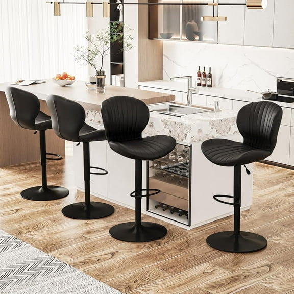 Waleaf Modern Collection Swivel Upholstered Counter Height Bar Stools, Black (Set of 4)