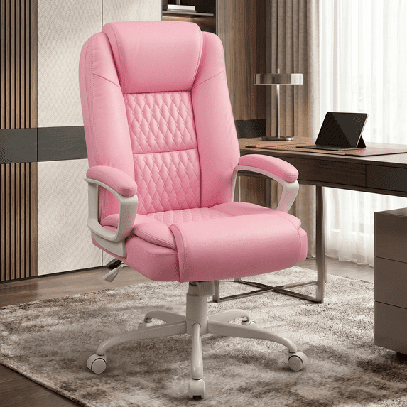 Waleaf PU Leather High Back Cushion Desk Chair, Pink