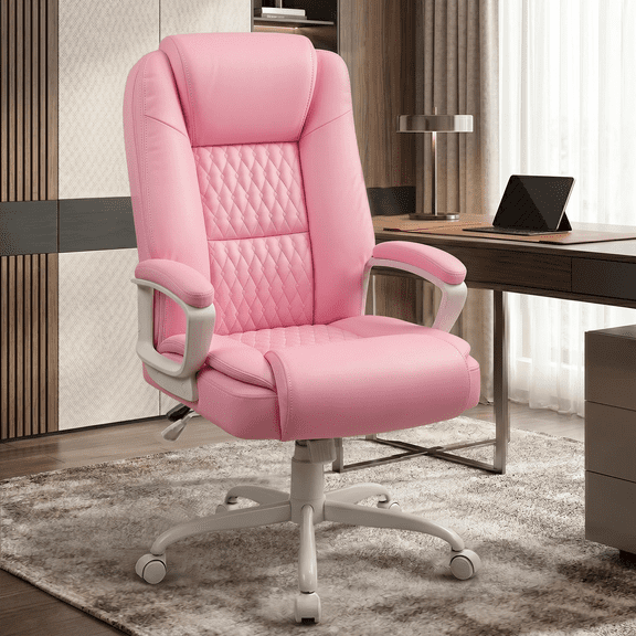 Waleaf PU Leather High Back Cushion Desk Chair, Pink