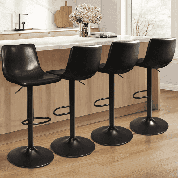 Waleaf Swivel Bar Stools, Black (Set of 4)