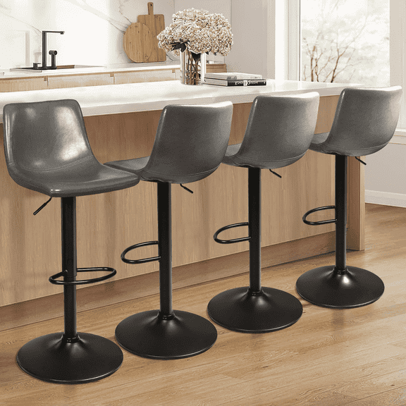 Waleaf Swivel Counter Height Adjustable Barstools with Back and Footrest, Gray (Set of 4)