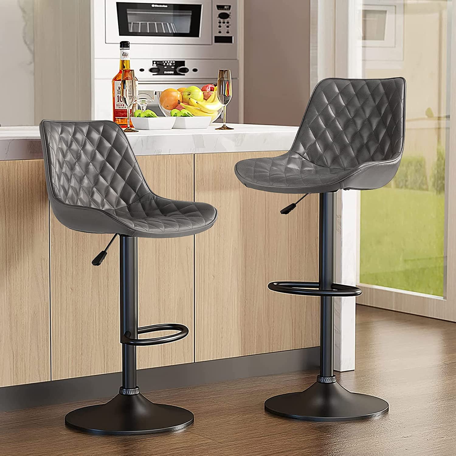 Waleaf Swivel Counter Height Bar Stools Set of 2,Adjustable PU Leather