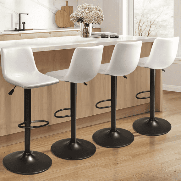Waleaf Swivel Counter Height Bar Stools with Footrest, White (Set of 4)