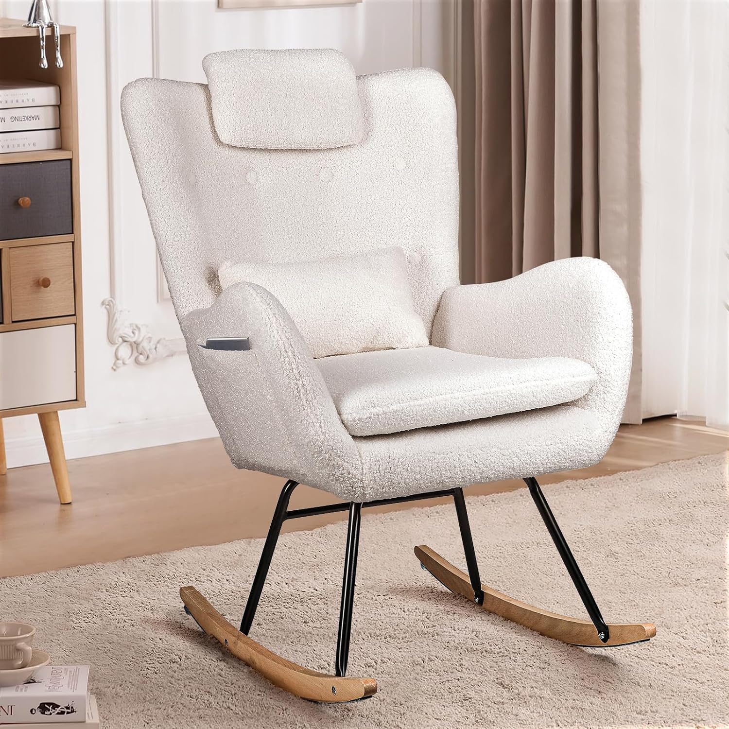 Newnno Velvet Accent Folding Rocking Recliner Chair Nursery with Side