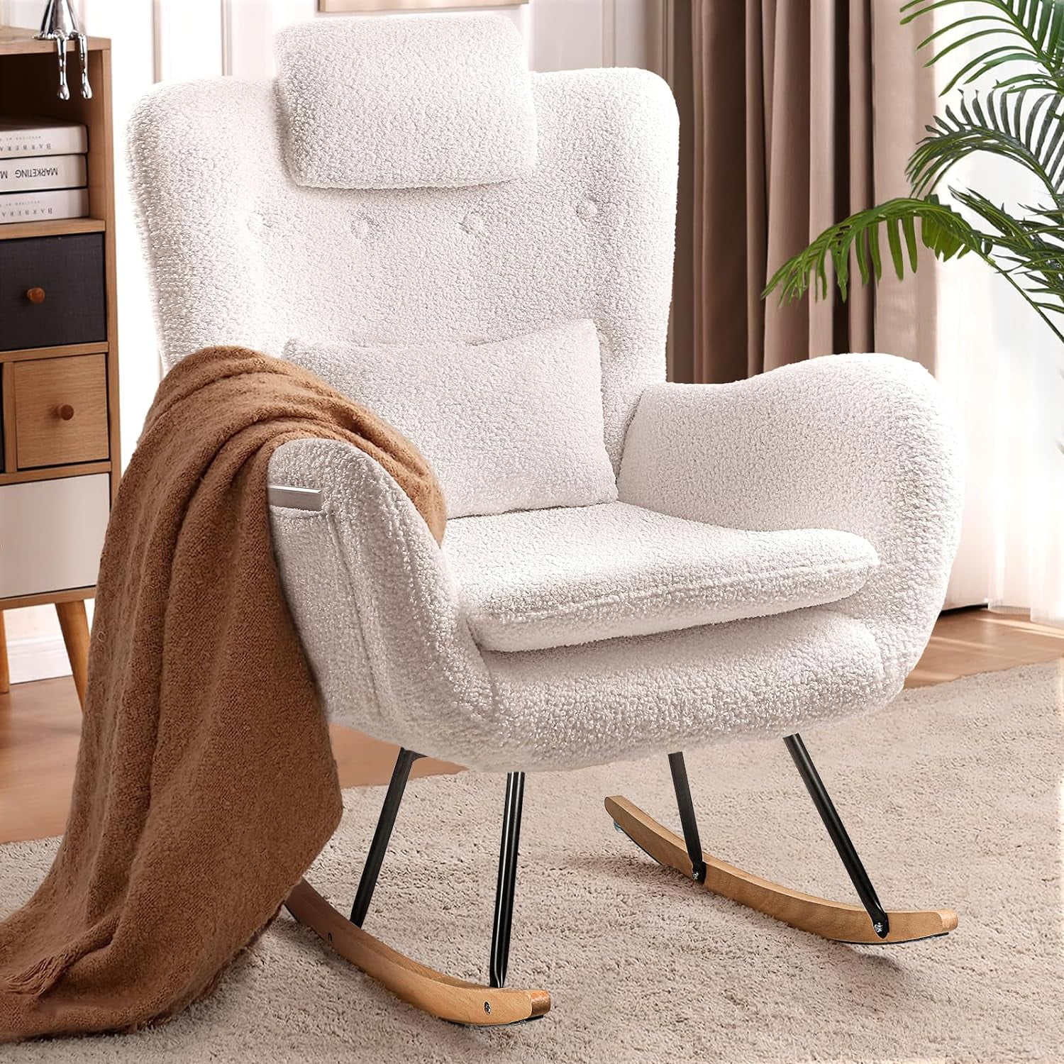 Ouyessir Nursery Rocking Chair Teddy Fabric Upholstered Glider