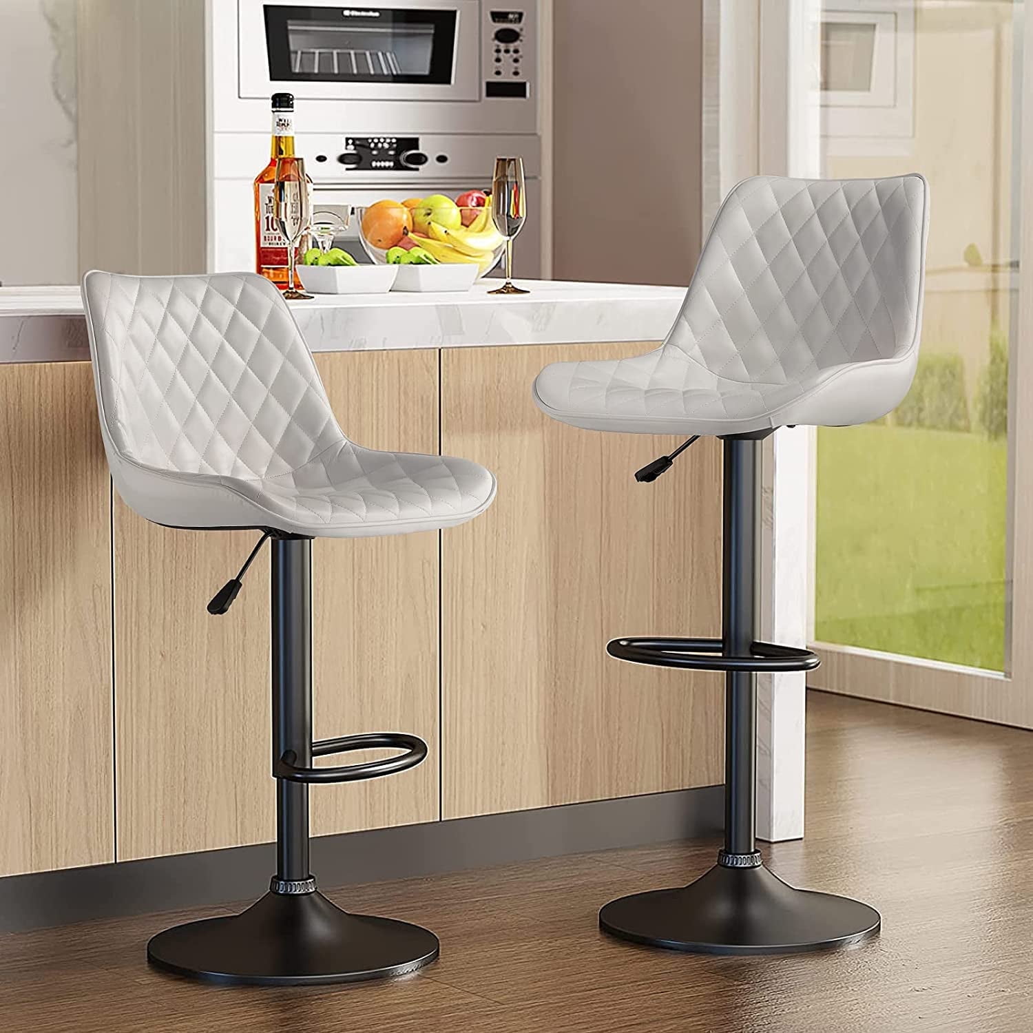 Waleaf Set of 2 Swivel Bar Stools, Upholstered Leather, Adjustable