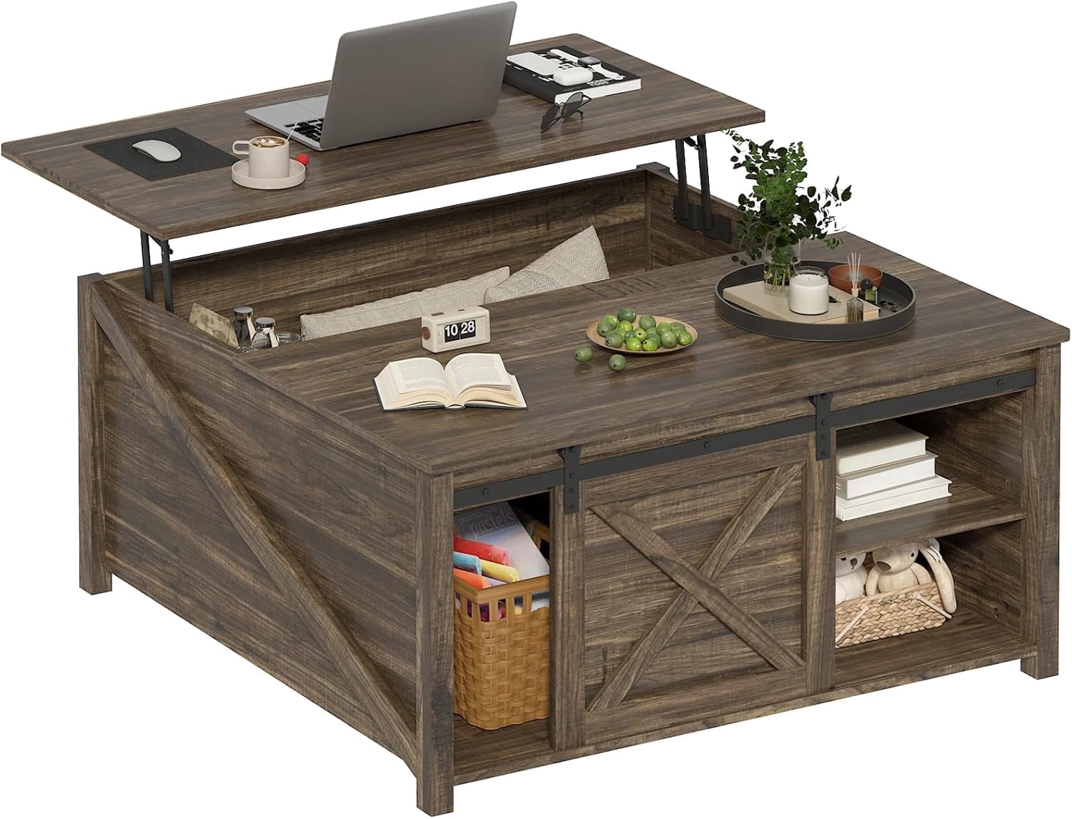 Waleaf Wooden Convertible Coffee Table, Lift Top Coffee Table with Large Hidden Storage Shelf for Living Room