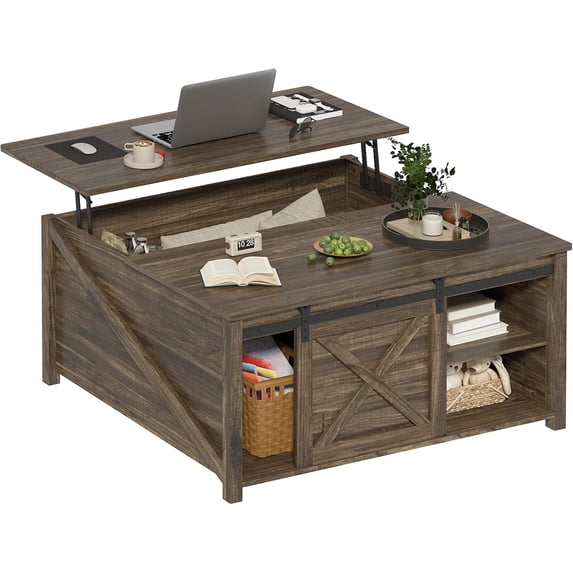 Waleaf Wooden Convertible Coffee Table, Lift Top Coffee Table with Large Hidden Storage Shelf for Living Room
