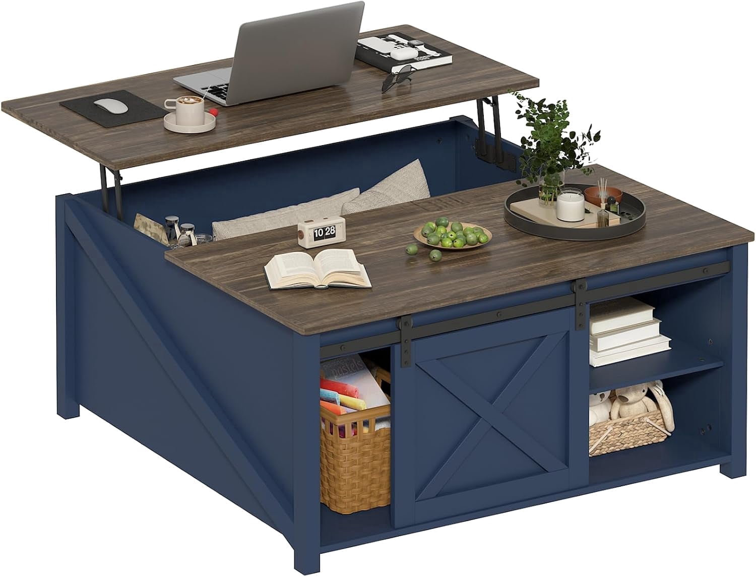 Waleaf Wooden Convertible Coffee Table, Lift Top Coffee Table with Large Hidden Storage Shelf for Living Room