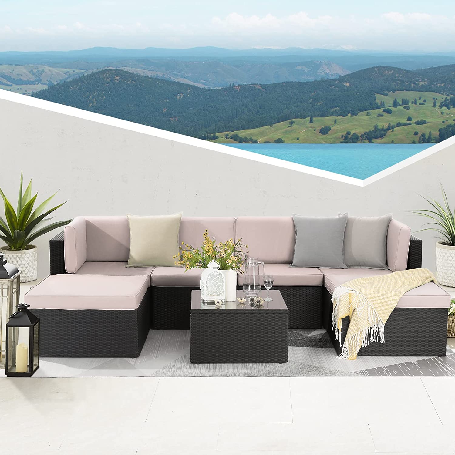Waleaf7 Pieces Patio Furniture Sets, Outdoor Sectional Sofa, All