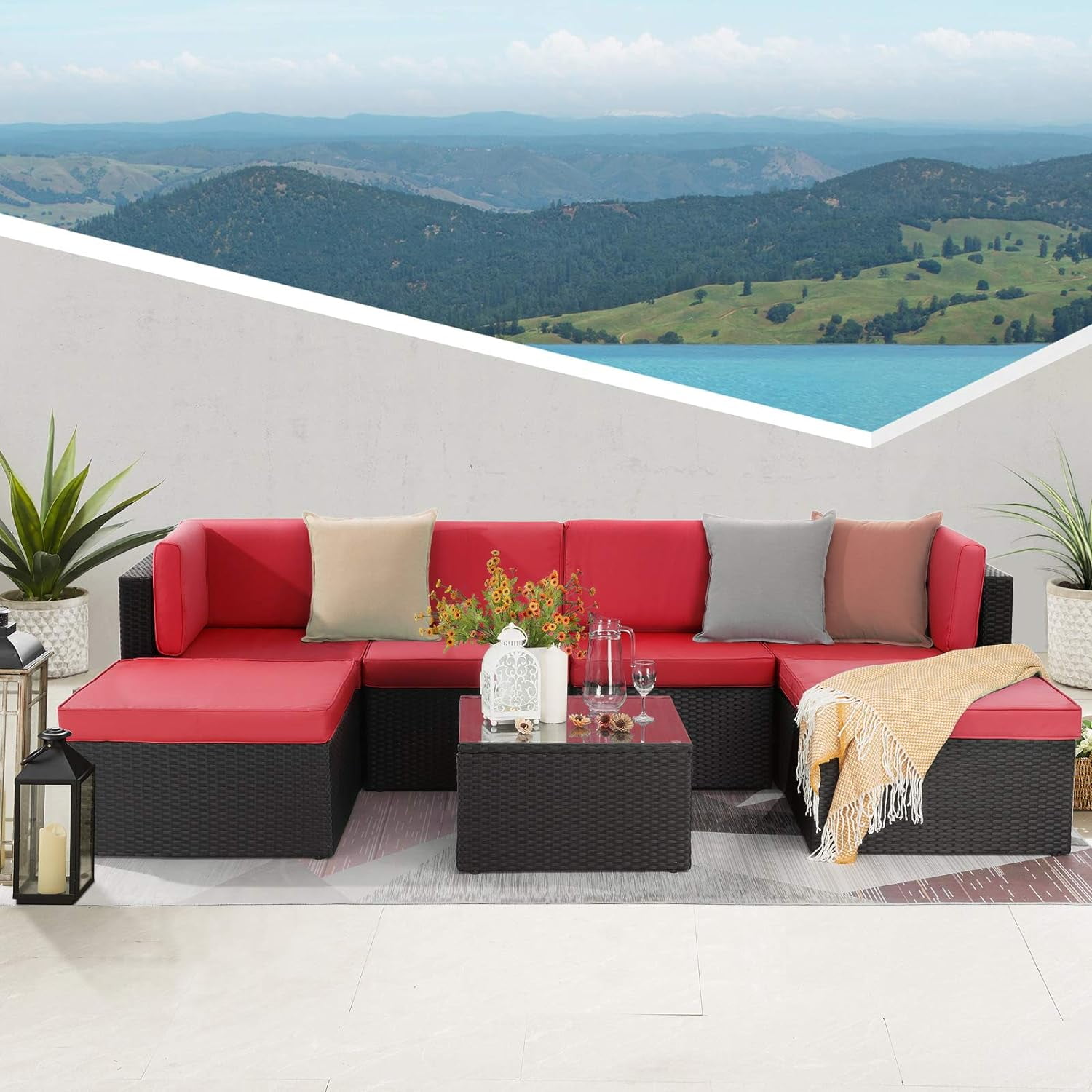 Waleaf7 Pieces Patio Furniture Sets, Outdoor Sectional Sofa, All