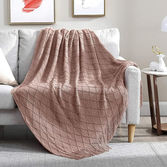 Walensee 100% Acrylic Knit Throw Blanket for Couch, 50" x 60", Dusty Pink, Machine Washable
