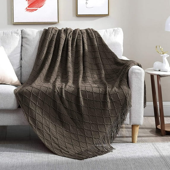 Walensee 100% Acrylic Knit Throw Blanket for Couch, 60" x 80", Brown, Machine Washable