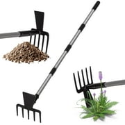 Walensee 2 in 1 Hoe Garden Tool, 63 Inch Garden Hoe Cultivator and 5-Tines Rake with 37-63 Inch Adjustable Long Handle, Weeding Tools Hand Tiller for Yard Lawn Flower Beds Planting Gardening Digging