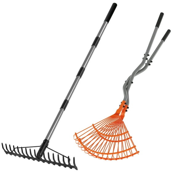 Walensee 2-Piece Yard Kit, 5.4FT Bow Rake & Leaf Grabber with Steel Claw