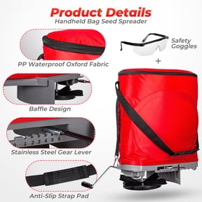 Walensee 25 lb Handheld Seed Spreader Adjustable Flow, Shoulder Strap & Safety Goggles Included, for Grass Seed, Fertilizer & Ice Melt, Red