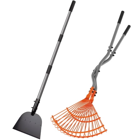 Walensee All-Season Yard Maintenance Combo Kit, 2-Piece Garden Hand Tools, Hoeing and Leaf Grabber Set