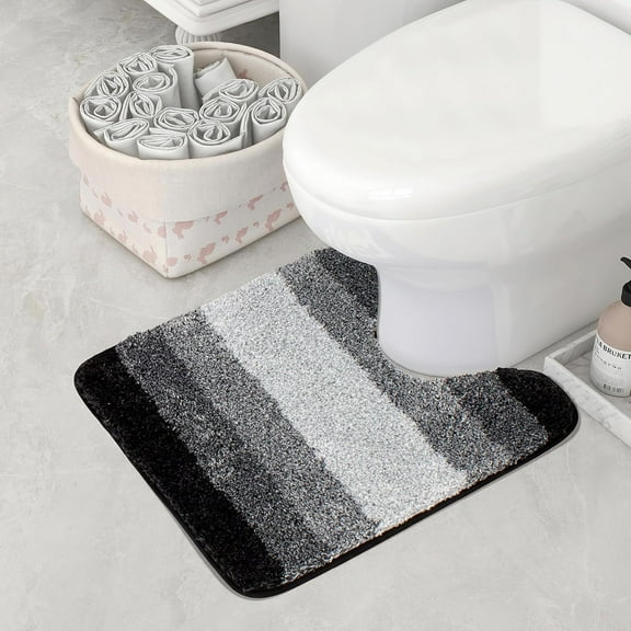 Walensee Bathroom Contour Rug (20 x 24, Ombre Black) Bath Mat for Bathroom