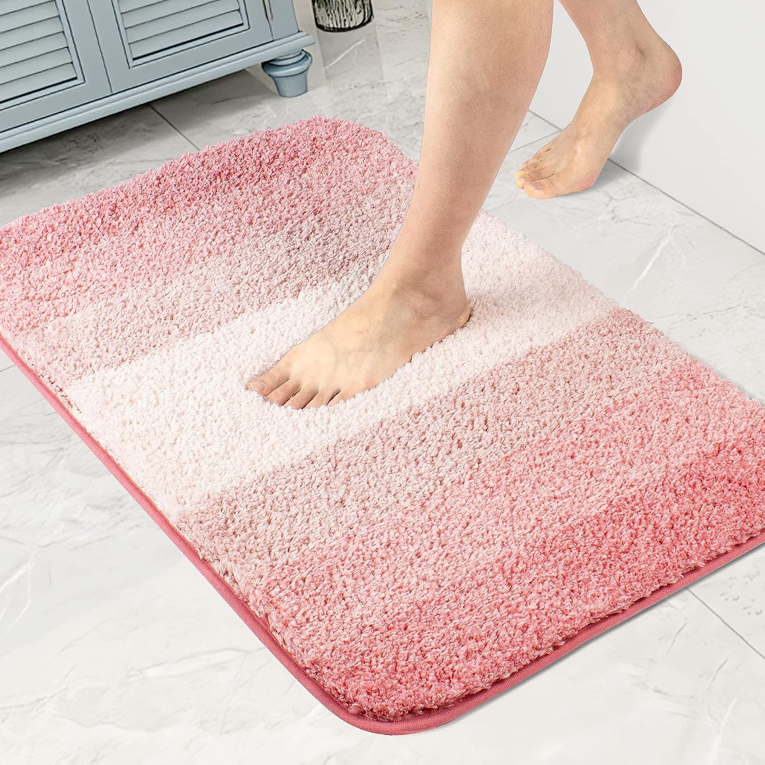 3PC 5 HOT PINK BANDED BATHROOM SET BATH MAT COUNTOUR RUG LID COVER PLAIN SOLID COLORS