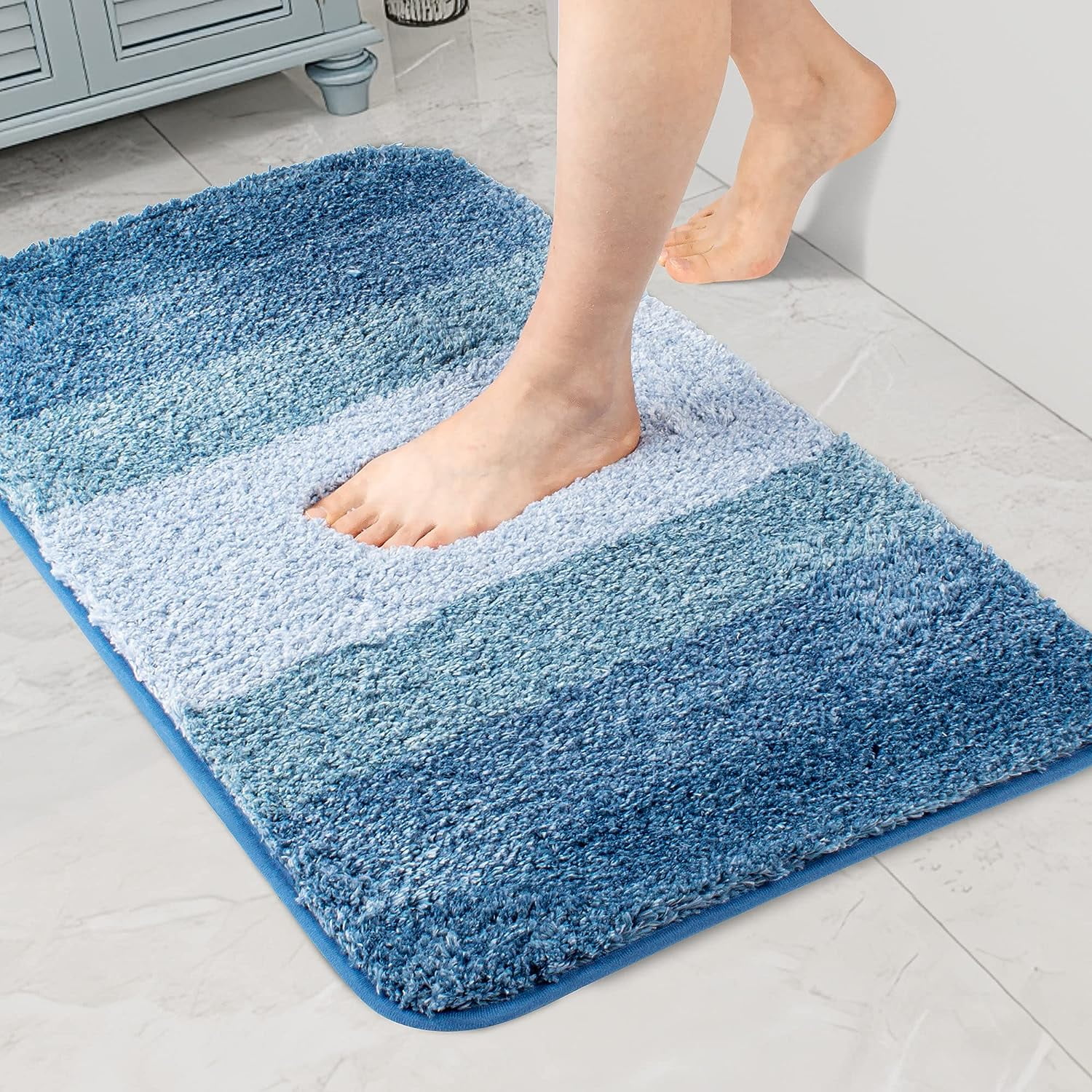 Walensee Non Slip Bath Mat (24 x 36, Ombre Blue) Thick Microfiber