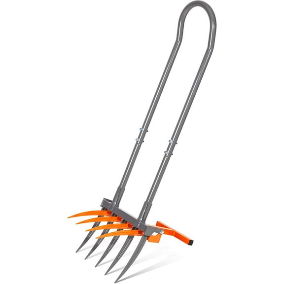 Walensee Broad Fork Tool, Cultivator Tiller Manual Hand Tiller with 9 Tines for Digging and Crushing Soil, 2-in-1 Garden Pitchfork with Sturable U-Shaped Handle for Composting, Spading and Farming