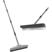 Walensee Carpet Rake for Pet Hair Removal, 61" Carpet Hair Cleaning Tool with Adjustable Long Handle, 2-in-1 Rubber Broom and Nylon Carpet Brush for Fur Rug, Stairs and Mats - Washable, Durable