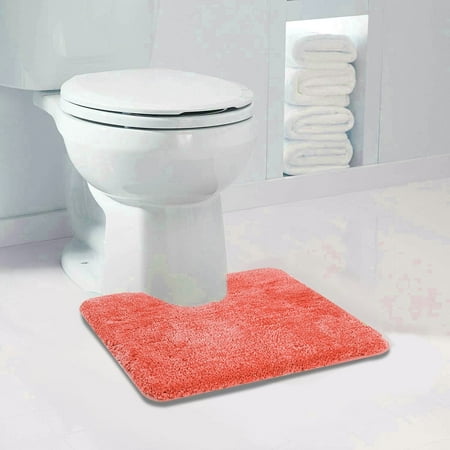 Walensee Contour Rug Shag Bath Rug, Non Slip Bath Mat for Bathroom, 20"x24", Living Coral, Machine Wash