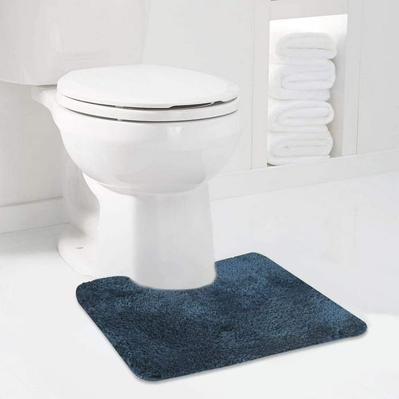 Walensee Contour Rug Shag Bath Rug, Non Slip Bath Mat for Bathroom, 20"x24", Navy Blue, Machine Wash