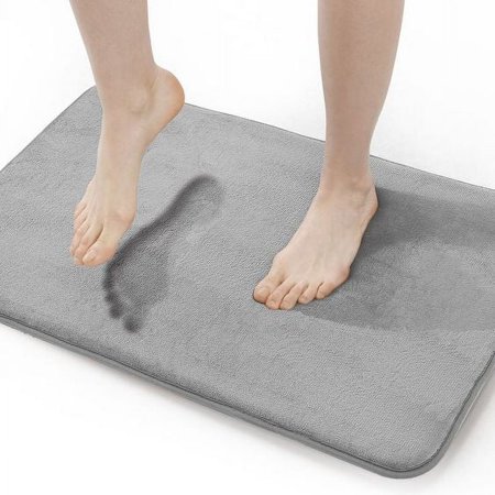 Walensee Extra Thick Memory Foam Bath Rug (17"x24" Grey) Non Slip Absorbent Super Cozy Velvet Bathroom Mat, Luxury Soft Plush Small Carpet for Bath Room Shower Floor Tub, Machine Wash Dry
