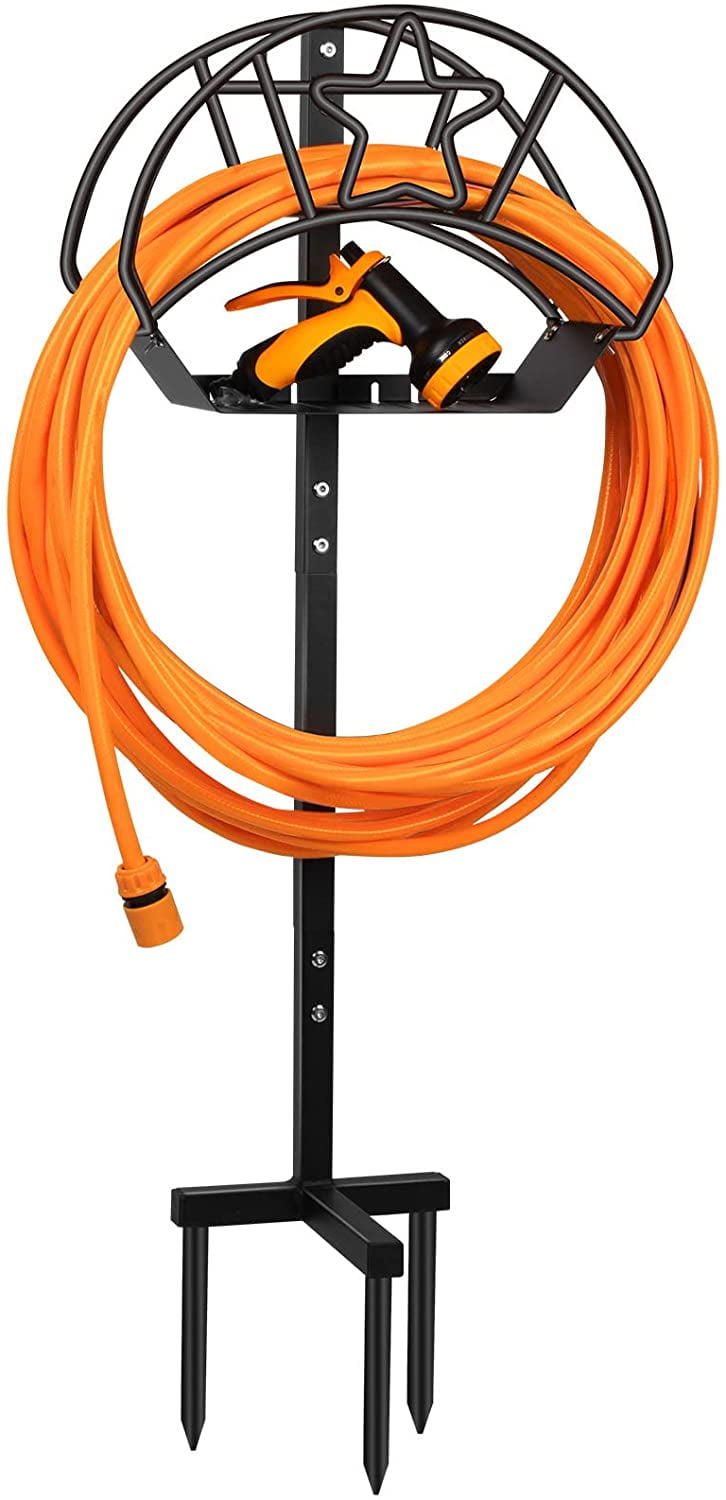 Walensee Garden Hose Holder Detachable Freestanding Water Hose Hanger,Outside Heavy Duty Metal Hose Storage Hose Stand Decorative Hose Reel Rack for Yard,Lawn,Black