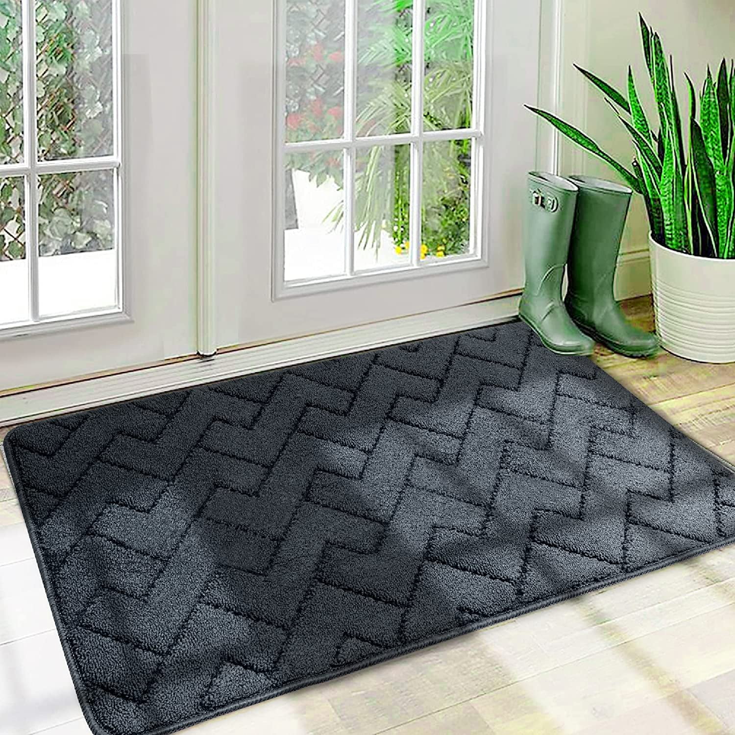 Color G Indoor Door Mat, Non-Slip, Dirt Trapper Welcome Mat, Absorbent  Doormat, Low-Profile, Washable-24 x36 Entry Rugs for Inside House, Black