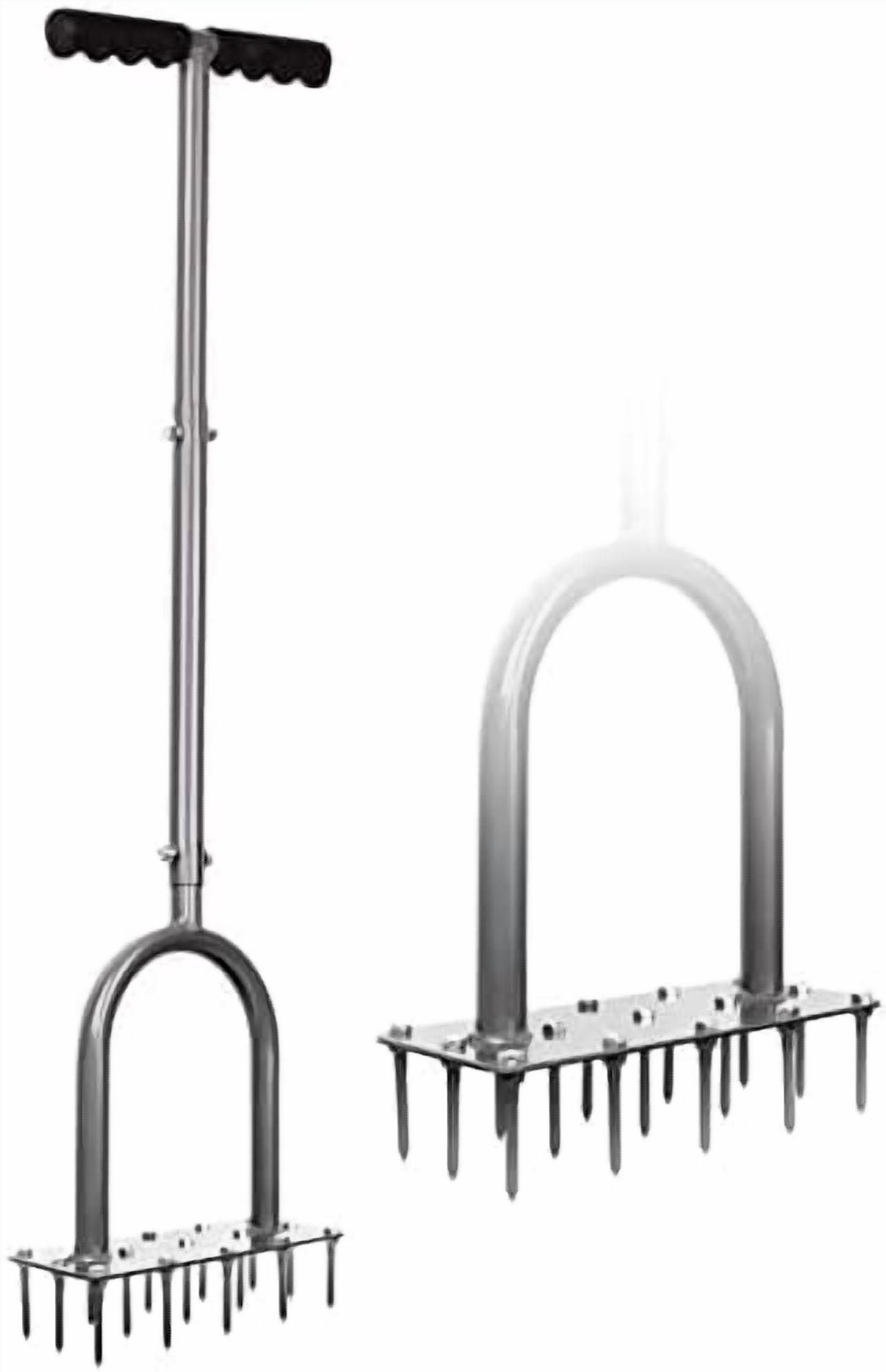 Manual Lawn Aerator with 15 Iron Spikes, Pre-Assembled Dethatching and Soil Aeration Tool for Yard and Garden, Revives Lawn Health, Patented Grass Plug Aerator