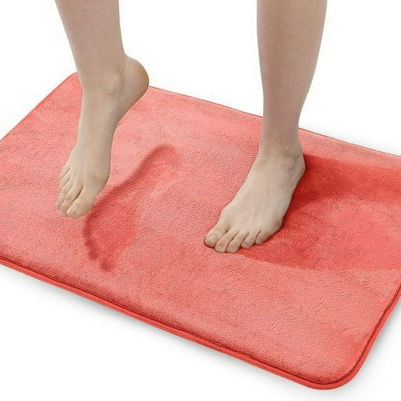 Walensee Memory Foam Bath Rug, 17"x24", Coral, Non Slip Bathroom Mat, Machine Wash