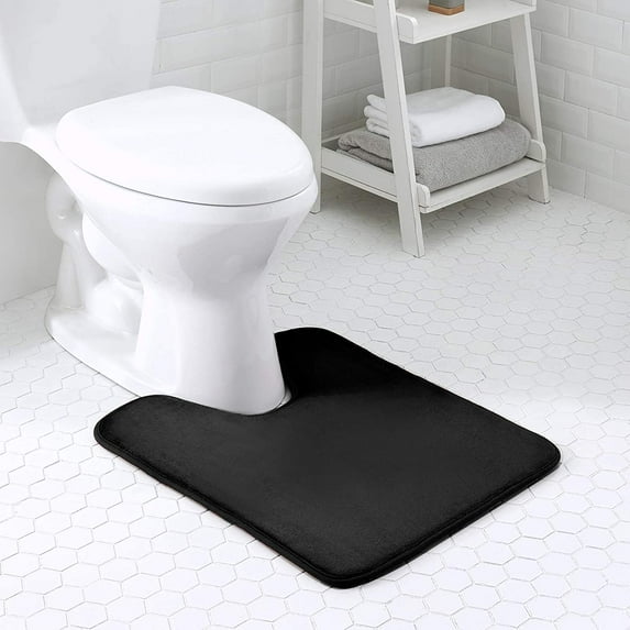Walensee Memory Foam Bath Rug, 20"x24", Black, U Shaped Non Slip Bathroom Mat, Machine Wash