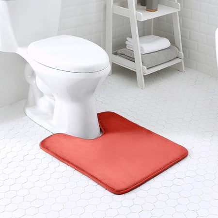 Walensee Memory Foam Bath Rug, 20"x24", Coral, U Shaped Non Slip Bathroom Mat, Machine Wash
