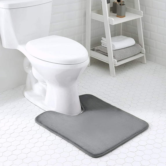 Walensee Memory Foam Bath Rug, 20"x24", Grey, U Shaped Non Slip Bathroom Mat, Machine Wash