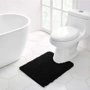 Walensee Non-Slip Bathroom Contour Rugs Chenille Soft Striped Plush Bath Mat, 20" x 24", Black