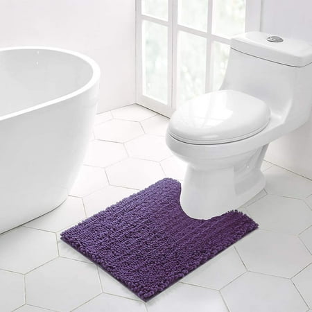 Walensee Non-Slip Bathroom Contour Rugs Chenille Soft Striped Plush Bath Mat, 20" x 24", Lavender