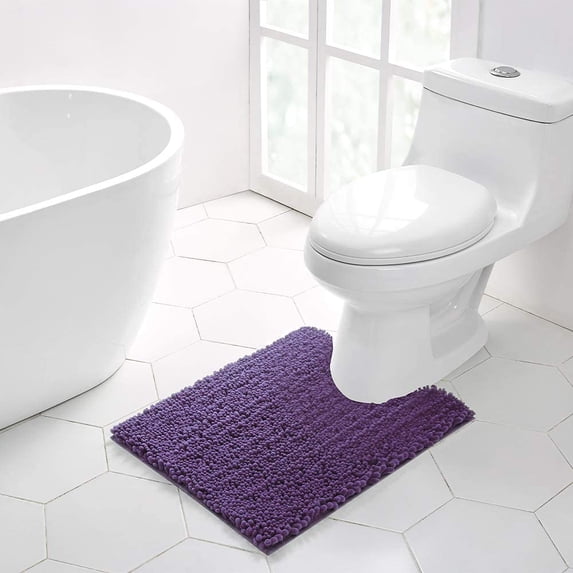 Walensee Non-Slip Bathroom Contour Rugs Chenille Soft Striped Plush Bath Mat, 20" x 24", Lavender