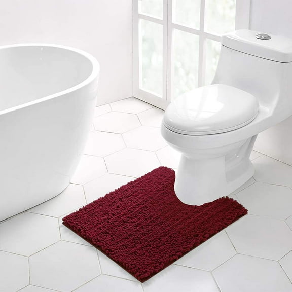 Walensee Non-Slip Bathroom Contour Rugs Chenille Soft Striped Plush Bath Mat, 20" x 24", Red