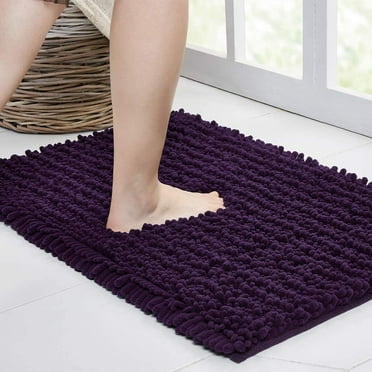 Walensee Non-Slip Bathroom Rugs Chenille Soft Striped Plush Bath Mat, 17" x 24", Dark Purple