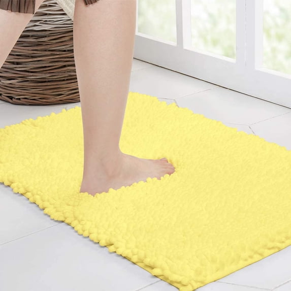 Walensee Non-Slip Bathroom Rugs Chenille Soft Striped Plush Bath Mat, 20" x 32", Yellow
