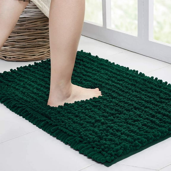Walensee Non-Slip Bathroom Rugs Chenille Soft Striped Plush Bath Mat, 24" x 36", Hunter Green