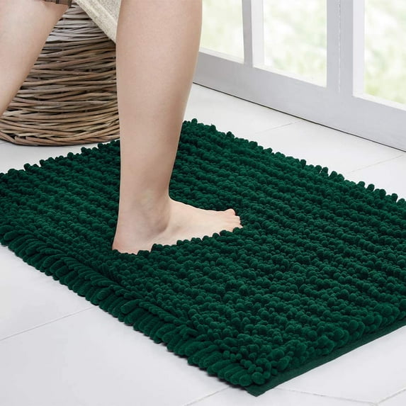 Walensee Non-Slip Bathroom Rugs Chenille Soft Striped Plush Bath Mat, 24" x 44", Hunter Green