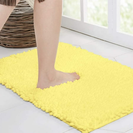Walensee Non-Slip Bathroom Rugs Chenille Soft Striped Plush Bath Mat, 24" x 44", Yellow
