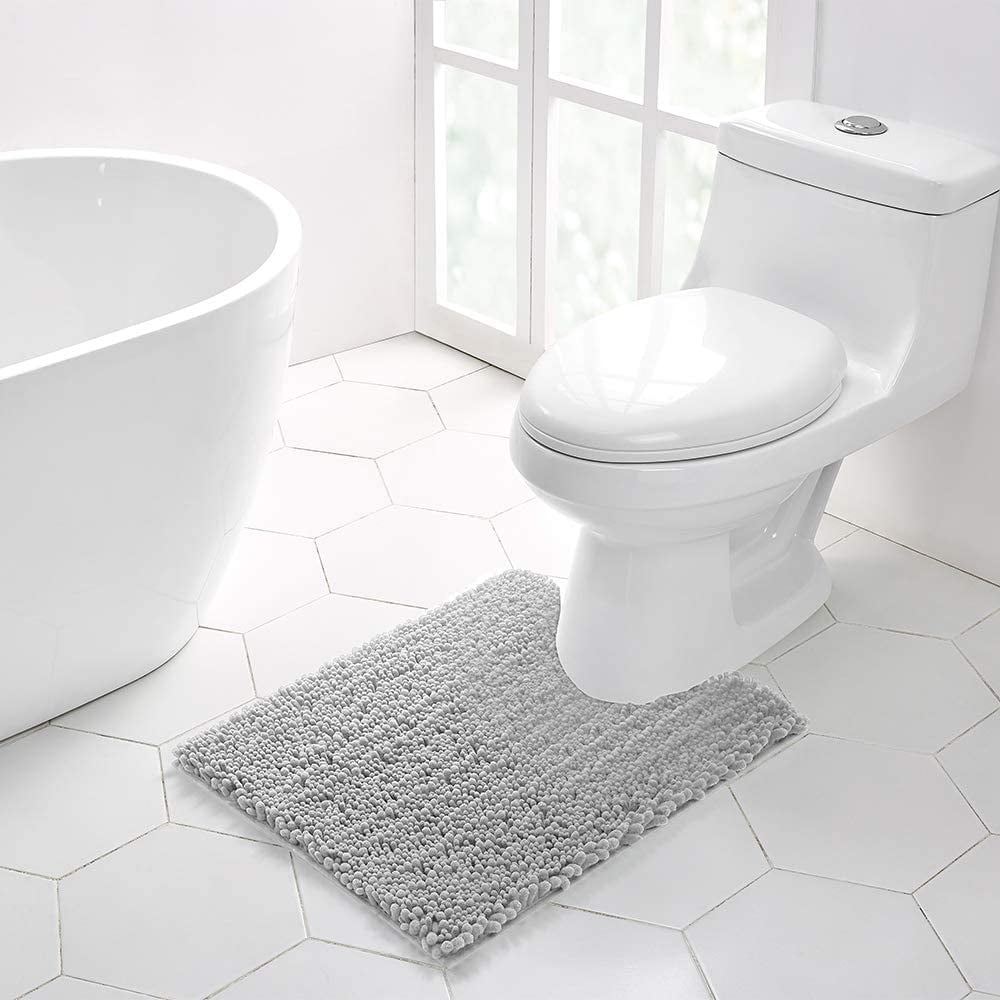 Walensee Grey Microfiber Non-Slip Bathroom Rugs, Soft Striped Plush ...