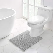 Walensee Non-Slip Bathroom Rugs Contour Chenille Soft Striped Plush Bath Mat, 20" x 24", Light Grey